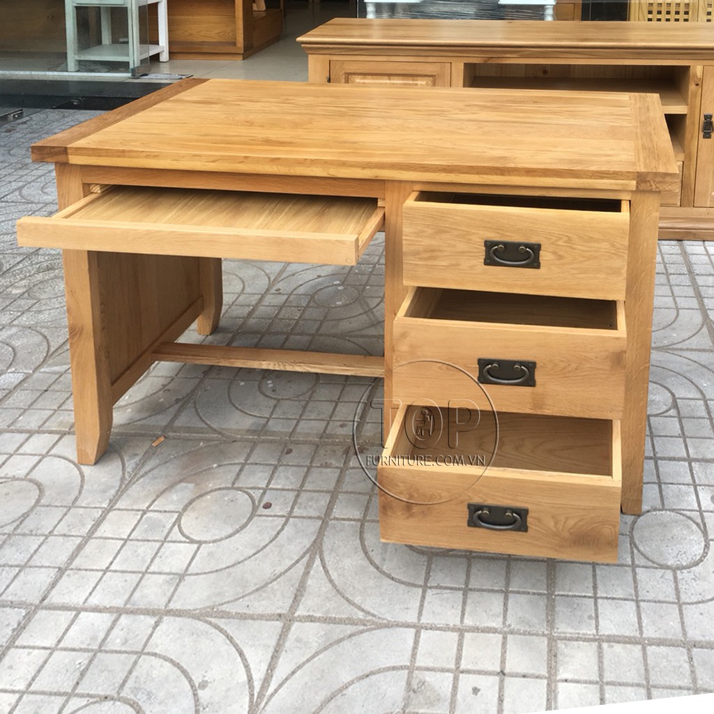 Bàn làm việc gỗ sồi mỹ 3 ngăn kéo có khay bàn phím TOP-SP059