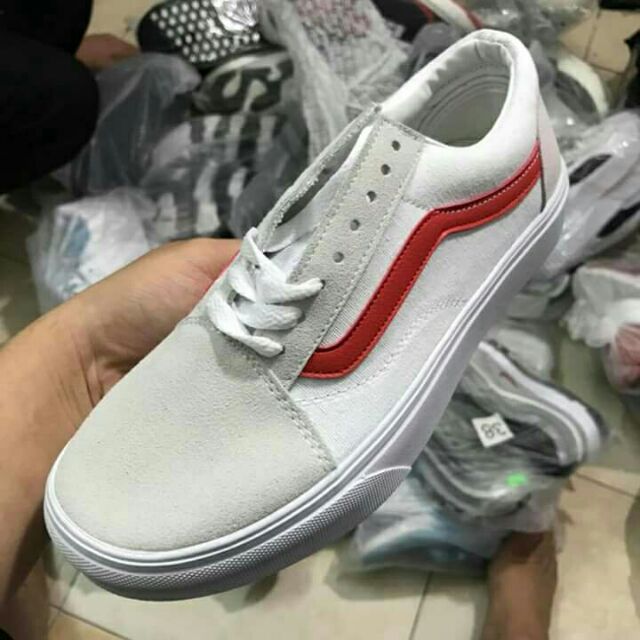 Sale giày vans trắng kẻ đỏ full size nam nữ