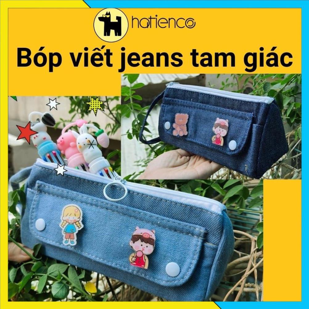 [FREESHIP] Bóp viết, hộp bút vải jeans cao cấp, tặng kèm huy hiệu trang trí