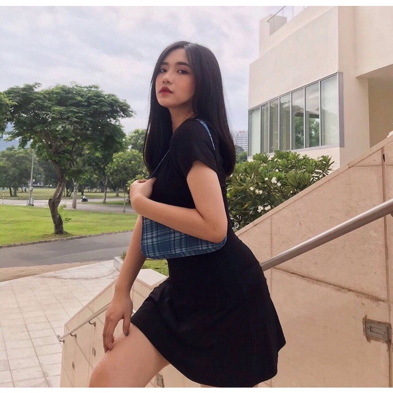 CÓ BIGSIZE - ĐẦM XÒE TRƠN ĐEN DÁNG CHỮ A TAY NGẮN CHẤT THUN COTTON MÁT MỊN KÈM ẢNH THẬT