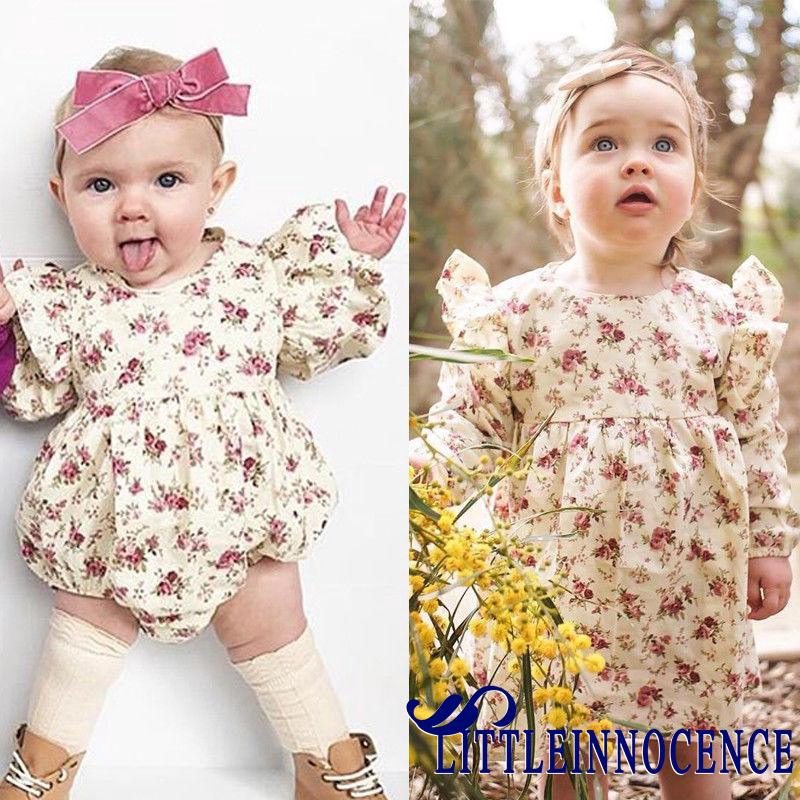 ❤XZQ-Newborn Baby Girls Long Sleeve Romper Bodysuit Outfits Kid Floral Clothes Top Shirt Dress