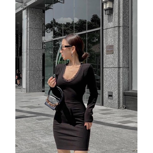 Đầm Thun Ôm Hở Lưng Phối Ren Gợi Cảm D25