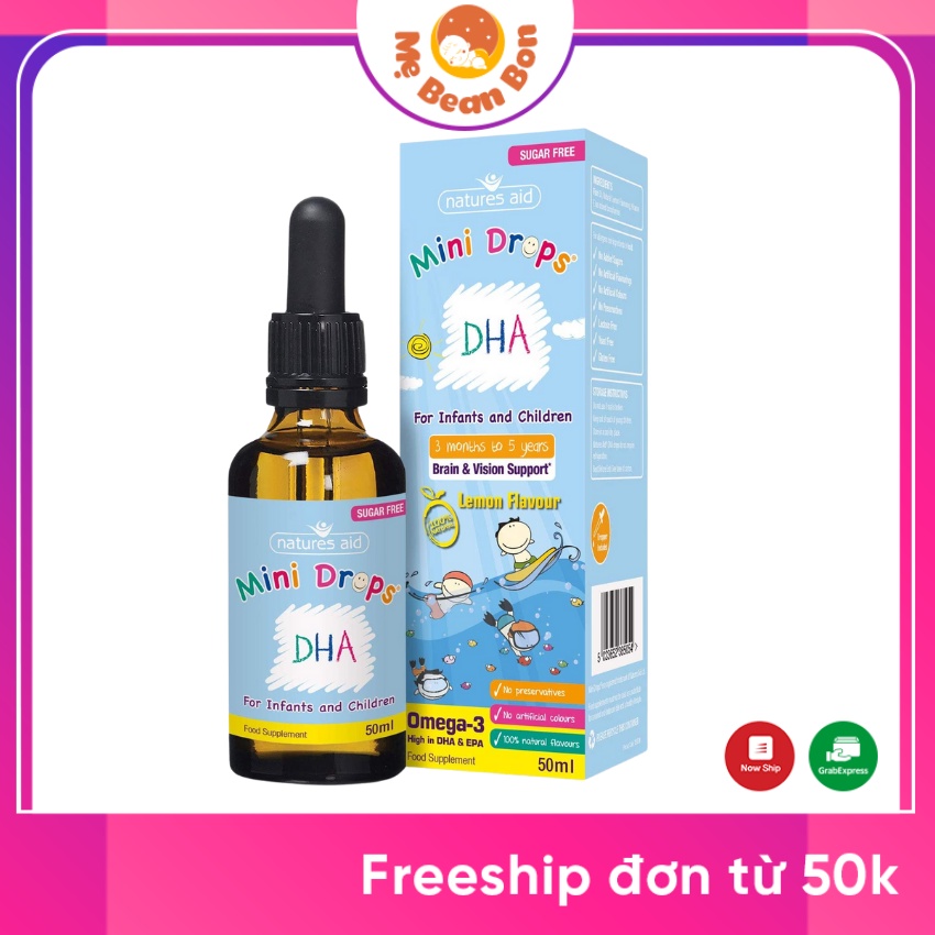 DHA cho bé dạng giọt Natures Aid DHA Drops của Anh 50ml với omega-3 giúp bé thông minh lanh lợi từ 3 tháng đến 5 tuổi