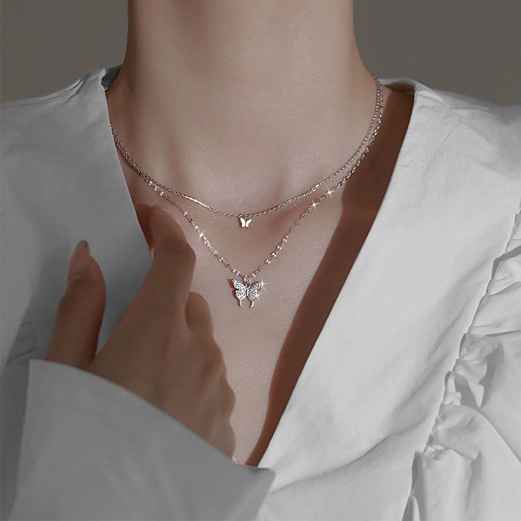 Vòng Cổ Choker Hai Lớp Mặt Hình Bướm Sang Trọng Đơn Giản Dành Cho Nữ