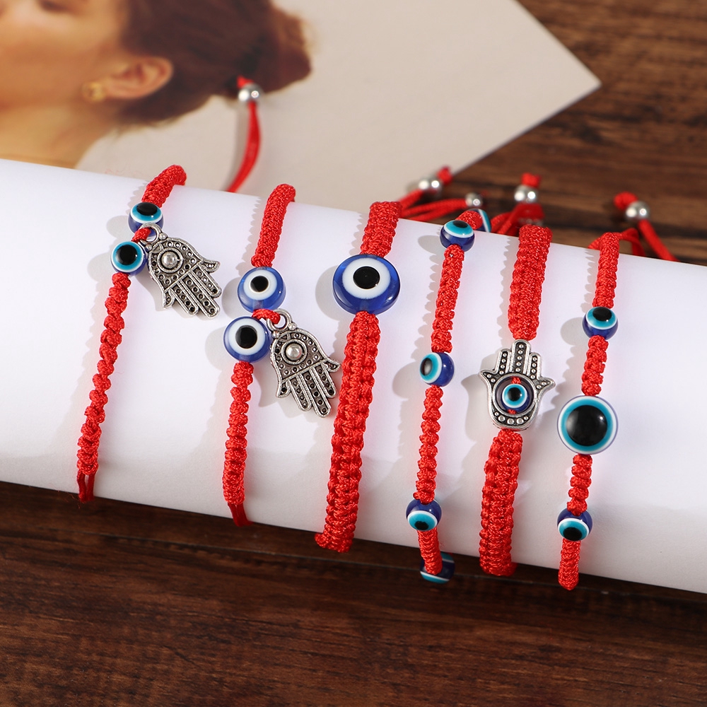 Vòng đeo tay may mắn bện dây đính đá mắt quỷ dễ điều chỉnh dùng làm quà tặng cho cặp đôi
