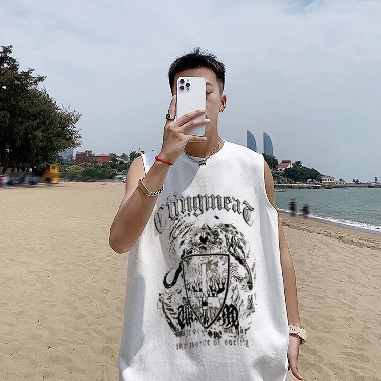 Áo Thun Sát Nách In Chữ Phong Cách Retro Mỹ Thời Trang Mùa Hè Cho Nam