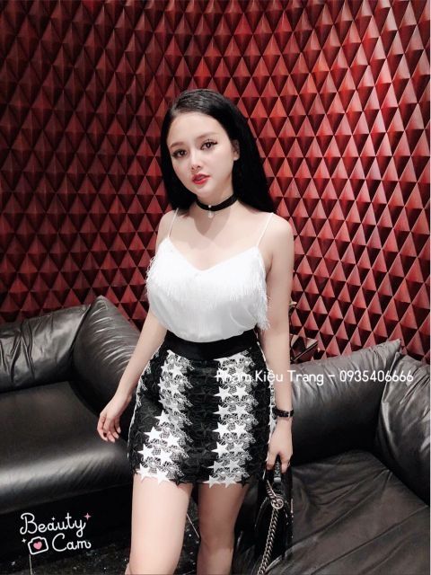 Áo hai dây cổ tim tua rua cực kỳ sang chảnh vải vôn loại 1