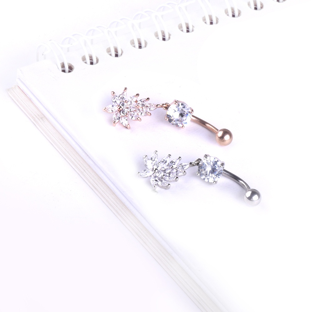 Khuyên Rốn Mặt Hình Lá Đính Đá Nhân Tạo Thời Trang