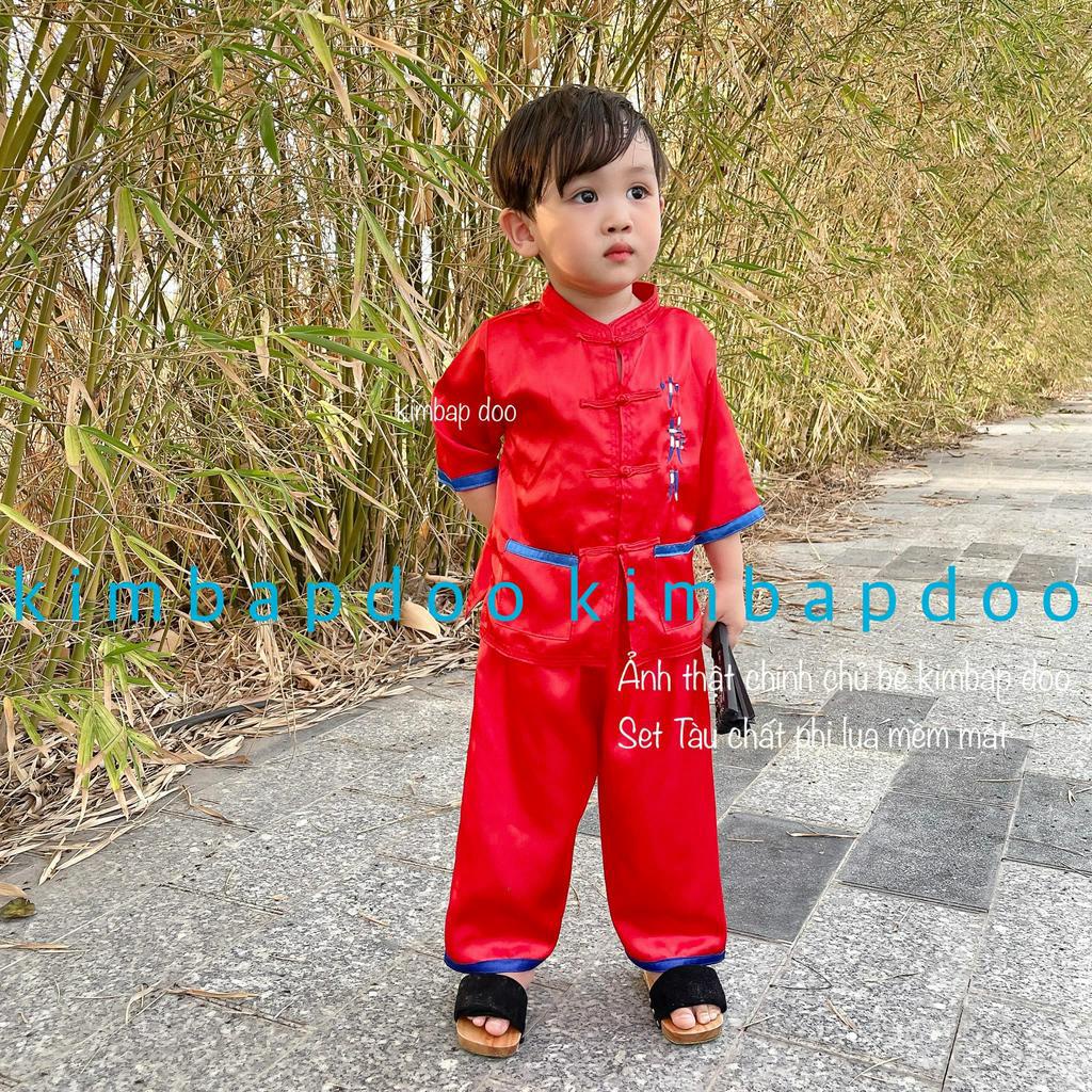 (7-16kg) Bà ba Tàu cho bé trai - set đồ Tàu xinh - Set đồ nút Tàu chơi Tết, chơi lễ, đi học cute cho bé