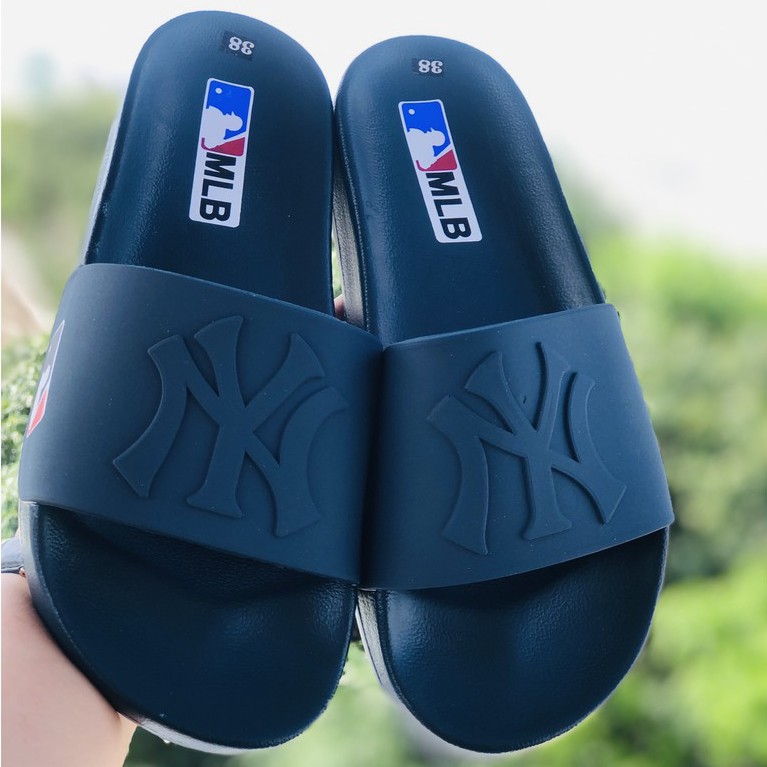 Dép unisex 𝐌𝐋𝐁 𝗡𝗬 ❤️FREESHIP + Hộp❤️ dép mlb bóng chày quai ngang thể thao nam nữ pvc chữ nổi hottrent, chất xịn