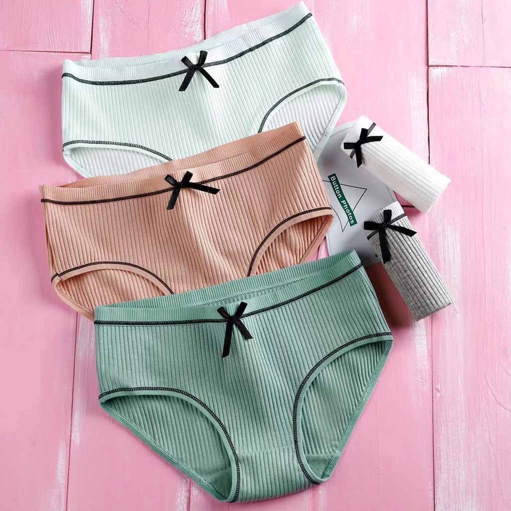 Quần Lót Cotton Không Lộ Đường May Thắt Nơ Màu Trơn Thời Trang Cho Phụ Nữ