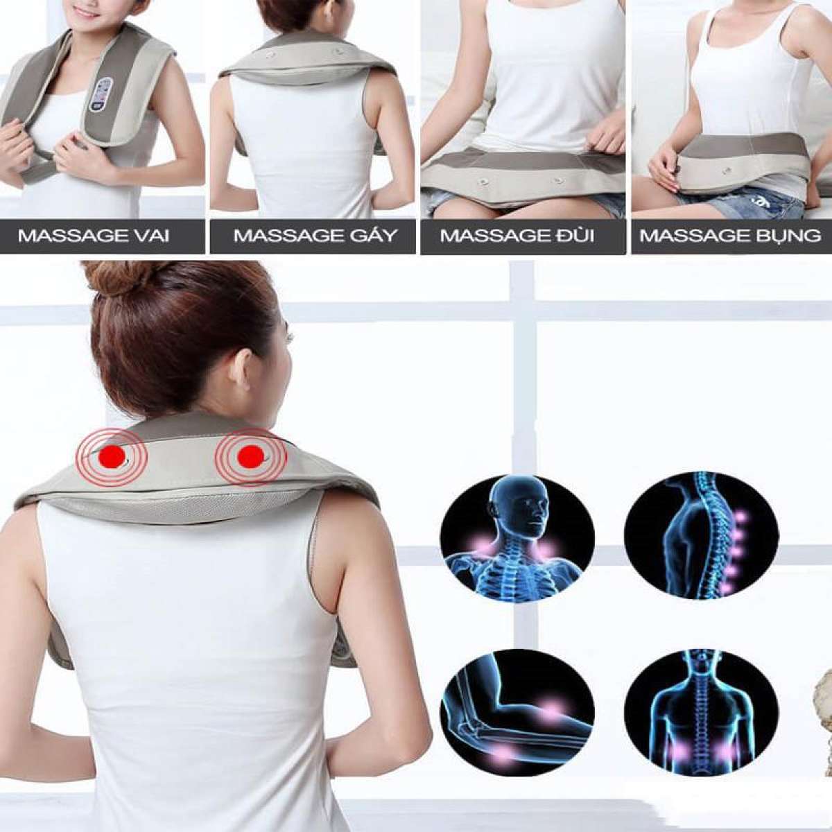 ĐAI MASSAGE ĐẤM LƯNG VAI CỔ GÁY TOÀN THÂN NECK W-808 GIẢM ĐAU NHỨC MỎI.THOẢI MÁI KHI SỬ DỤNG