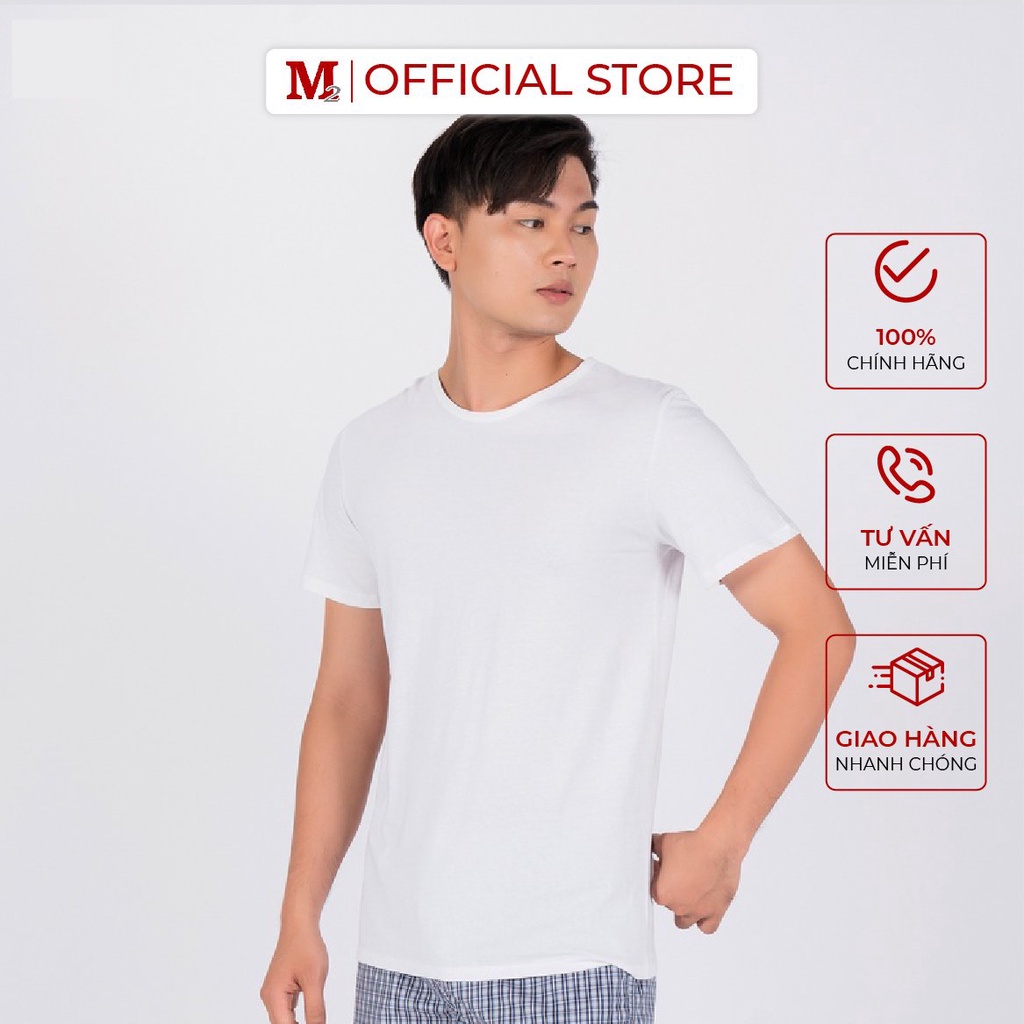 Áo cộc tay nam cổ tròn dệt kim màu trắng Walrus M020020 Thời trang M2