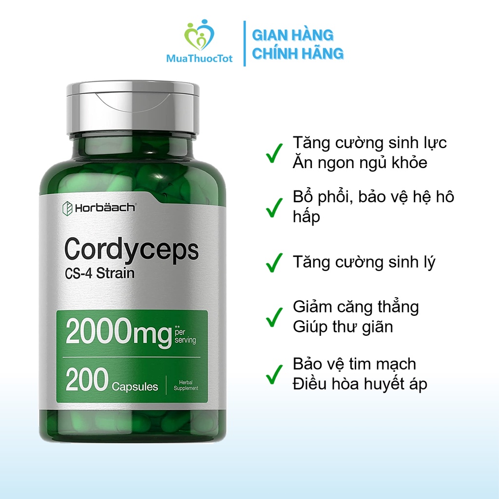 Viên Uống Đông Trùng Hạ Thảo Horbaach Cordyceps CS-4 Strain 2000mg 200 Viên