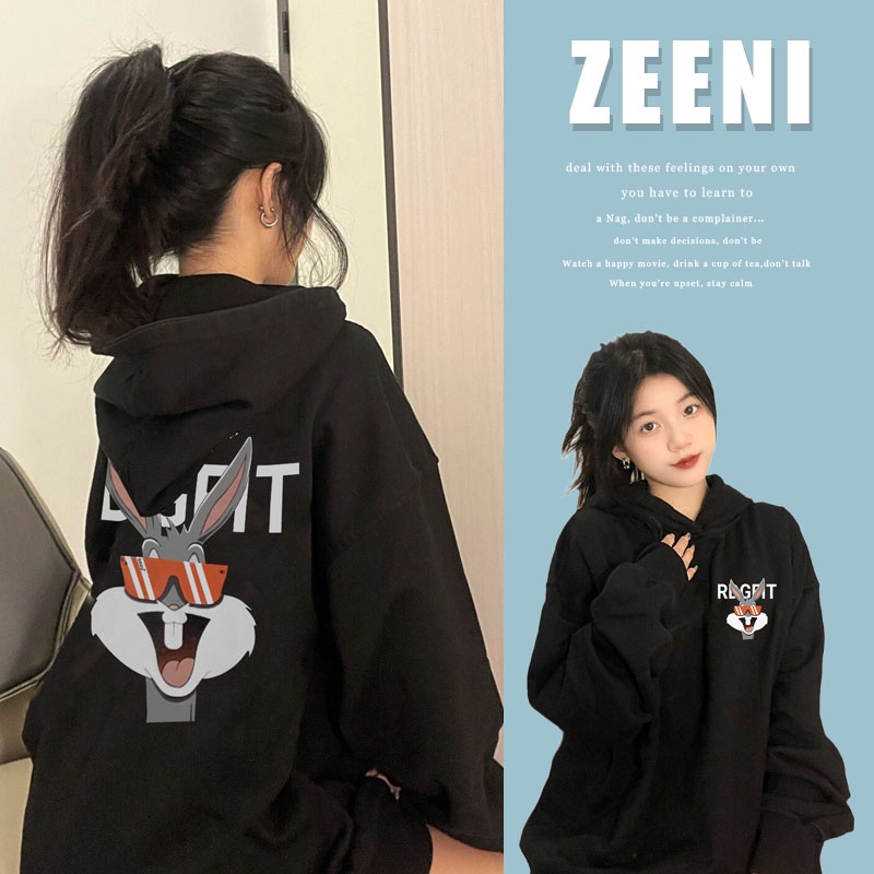 SELVZE Áo hoodie cotton tay dài dáng rộng phong cách Mỹ retro chất lượng cao trẻ trung thời trang