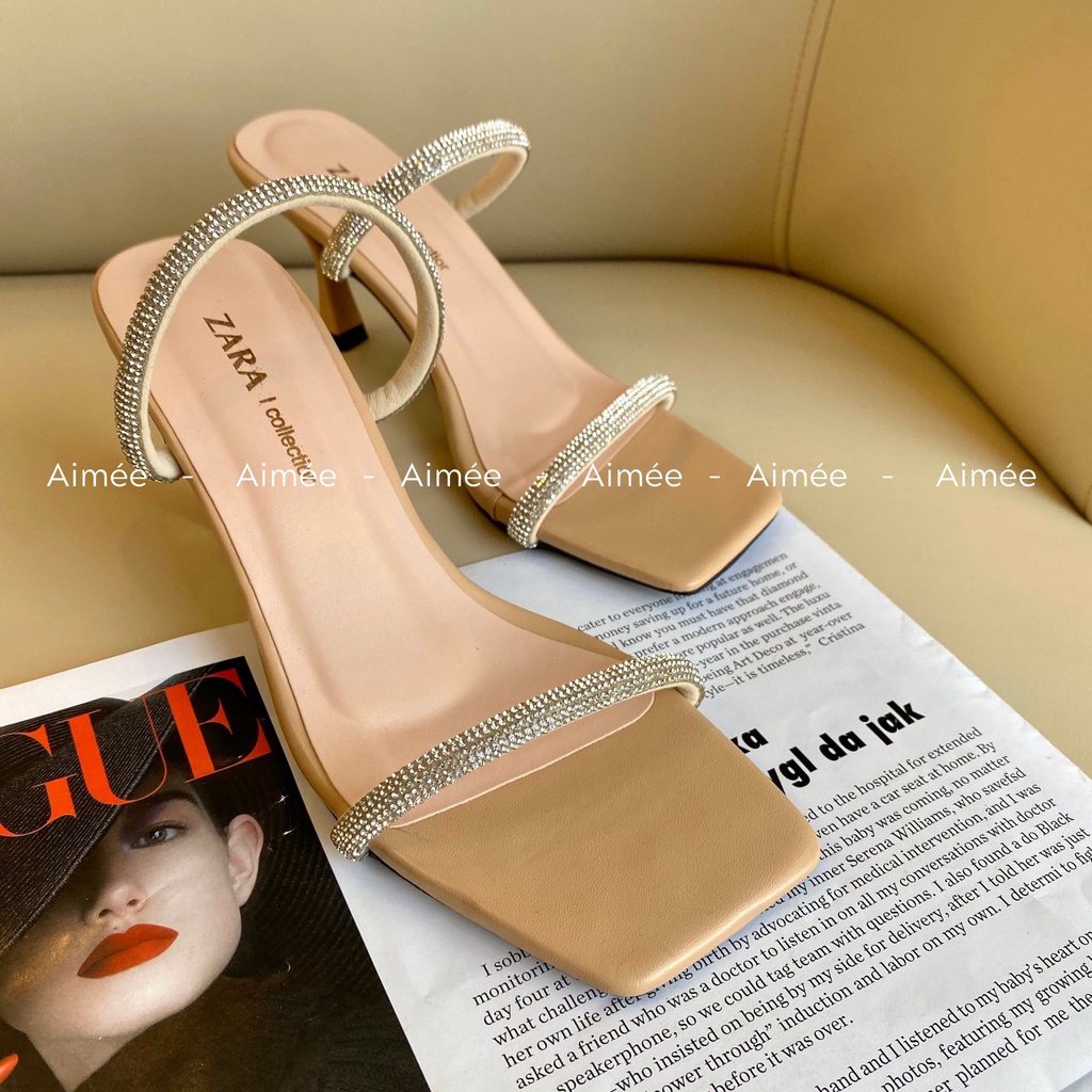 Dép Guốc Hai Dây Đính Đá 2 Mảnh 7 Phân Đế Nhọn Lên Chân Cực Xinh