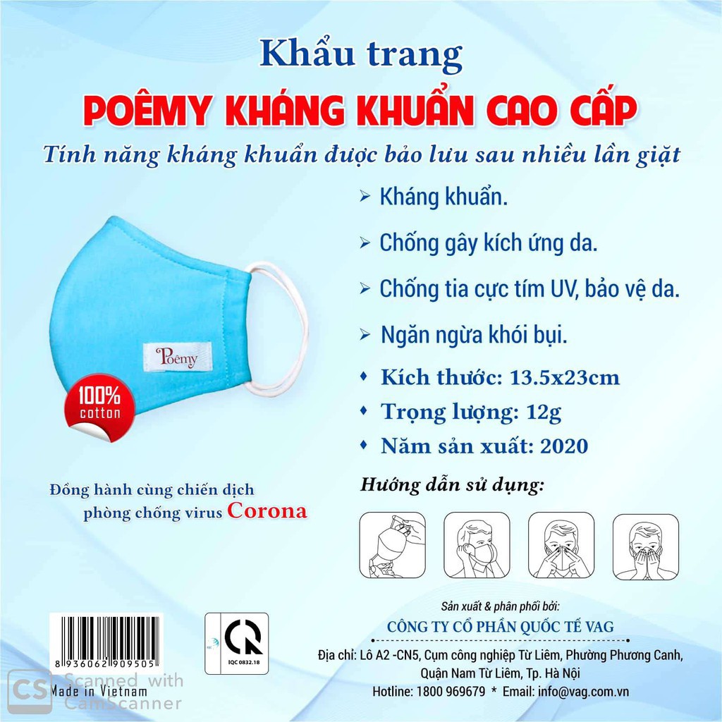 Khẩu trang kháng khuẩn 2 lớp Poêmy