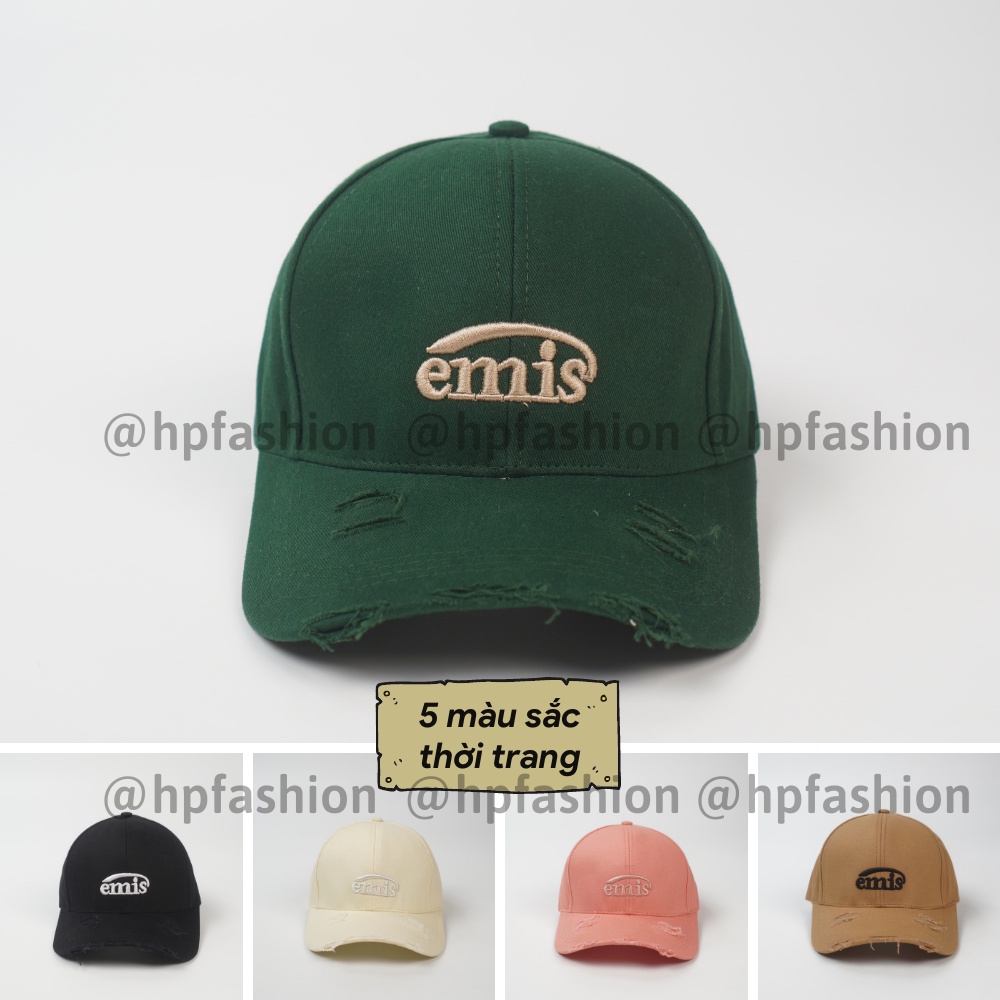Mũ lưỡi trai ❤️ Nón kết rách thêu hình chữ EMIS chất kaki cao cấp form unisex nam nữ N75 - Happy Style