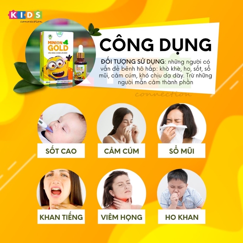 Dầu húng chanh Minion Gold mẫu mới 30ml dứt điểm ho, sổ mũi cho bé