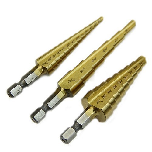Bộ 3 mũi khoan bậc thang dạng tháp bằng thép tinanium