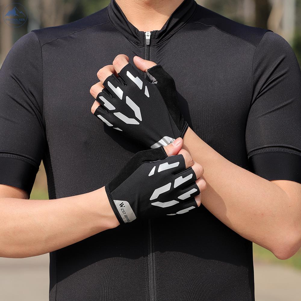 Găng Tay Hở Ngón Thấm Hút Thoáng Khí Chống Sốc Khi Đi Xe Đạp