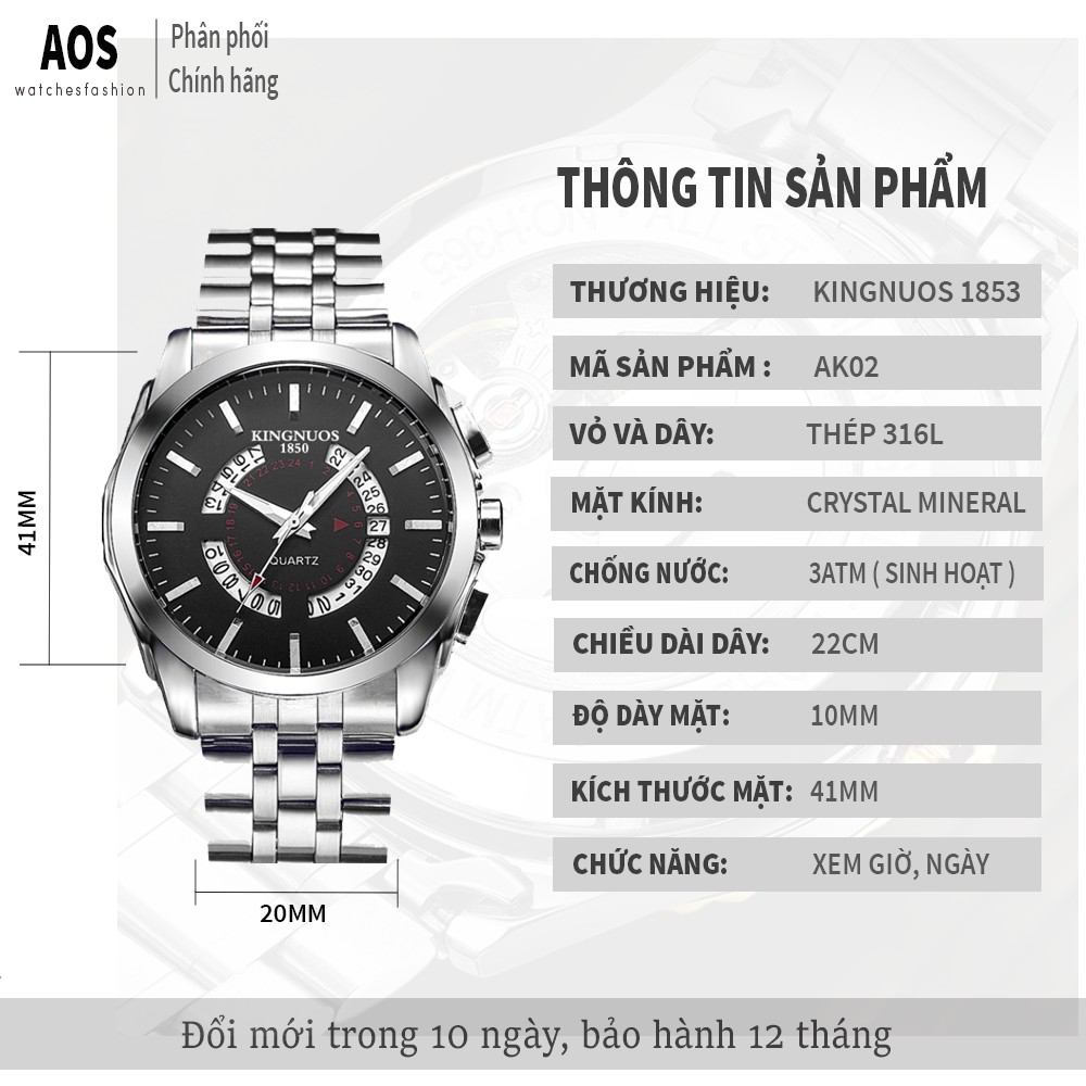 Đồng hồ nam giảm giá KINGNUOS 1850 chính hãng, kiểu dáng lịch lãm, chống nước tốt ( Mã: AK02 ) | BigBuy360 - bigbuy360.vn