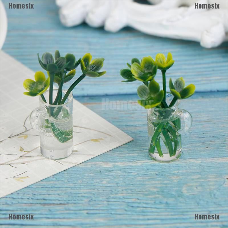 [HoMSI] 3pcs Dollhouse Miniature 1:12 Pot DIY Kitchen Decora transparent Potted plant SUU
