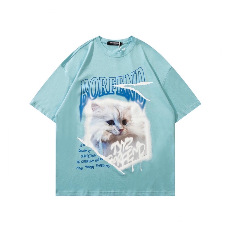 Áo phông tay lỡ form oversize dài rộng in hình mèo cute phô mai que - TOTO tee