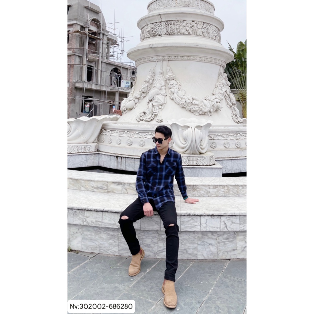 Áo Sơ mi rách tà nam BBR,Áo sơ mi kẻ nam rách gấu thời trang cao cấp