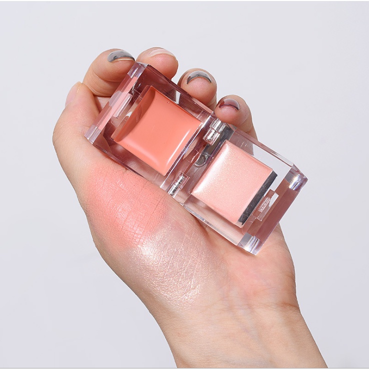 Hộp phấn má hồng / bắt sáng hai màu sắc tự nhiên lâu trôi cao cấp