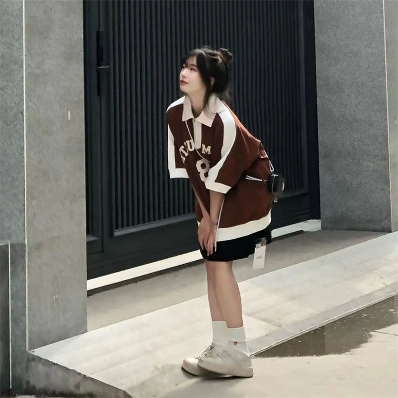 ♦Polo Mỹ♦Áo Thun Polo Tay Ngắn Có Khóa Kéo Dáng Rộng Thời Trang Mùa Hè Hàng Mới Dành Cho Bạn Nữ