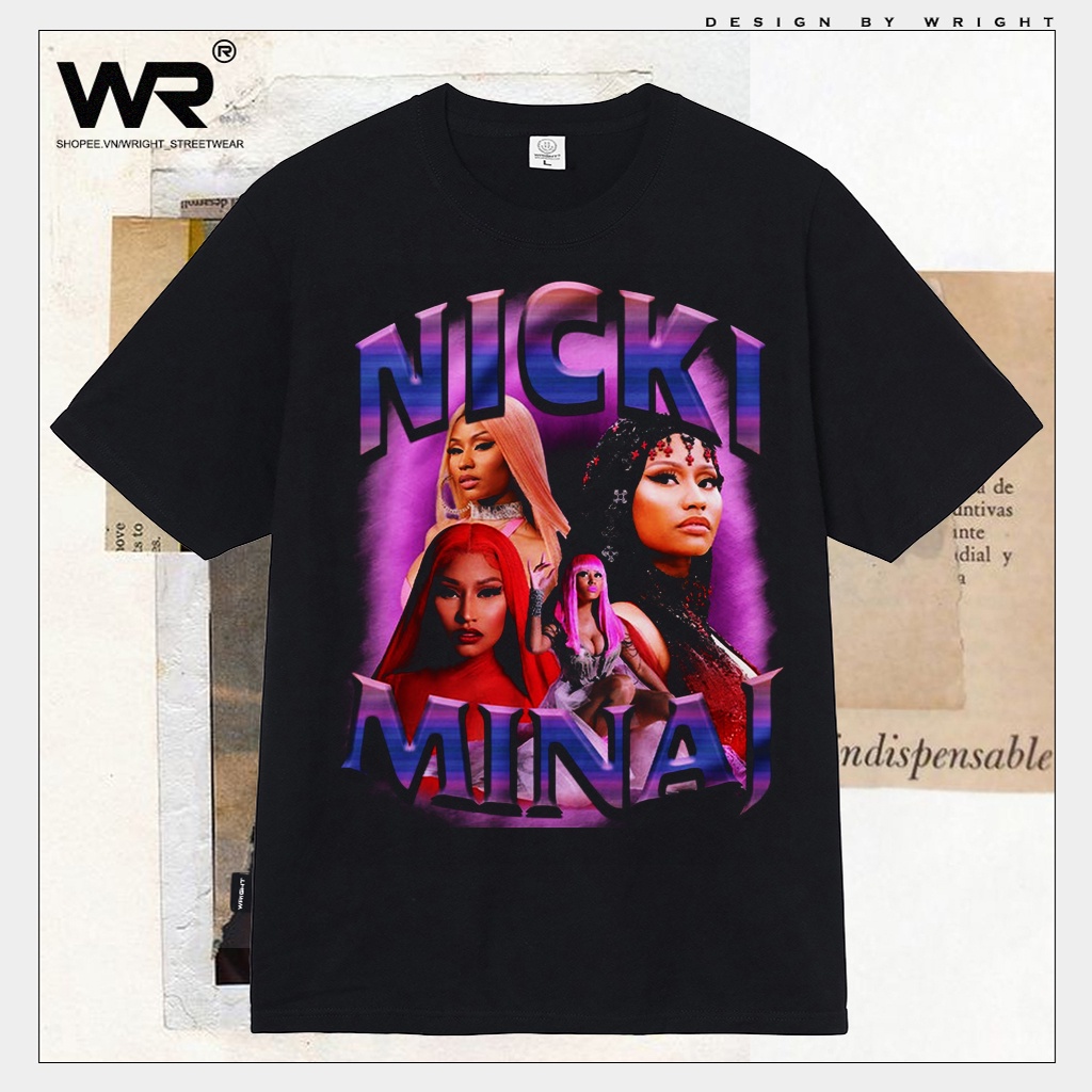 Áo thun Wright nữ rapper Nicki Minaj nhạc rap hip hop phong cách Âu Mỹ streetwear form rộng
