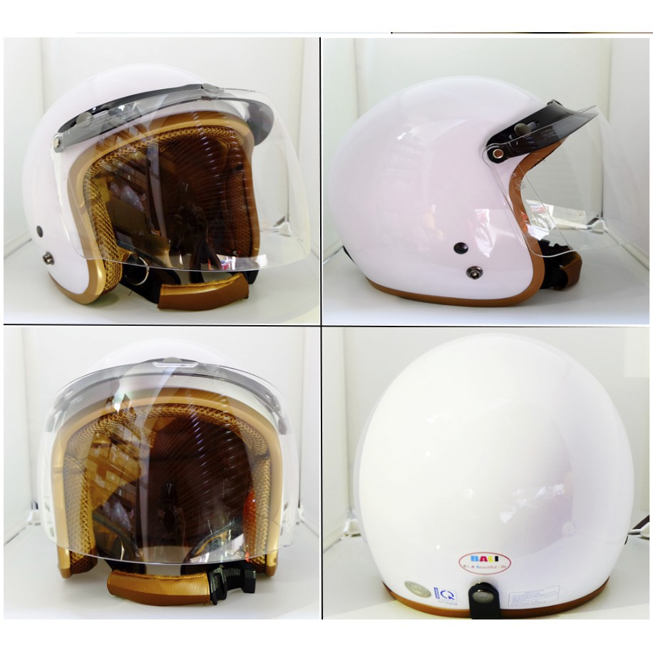 Nón bảo hiểm 3/4 - Trắng lót Nâu