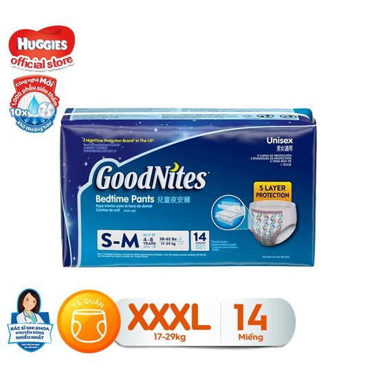 Tã quần ban đêm Goodnites XXXL 14 cho bé từ 17-29kg (Hàng Nhập Khẩu Mỹ)