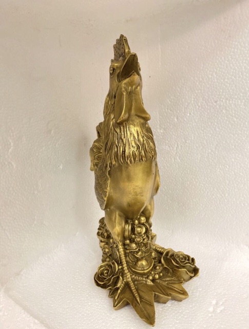 Tượng Gà Trống hoa hồng Vật Phẩm Phong Thủy bằng đồng