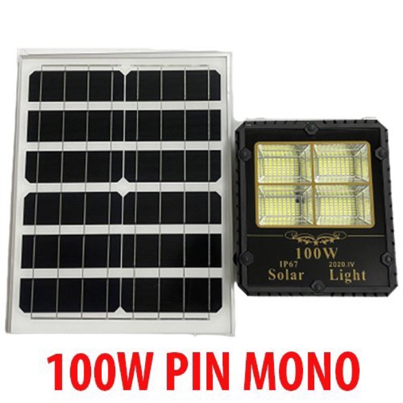 Đèn pha năng lượng mặt trời 100W tấm pin MONO cao cấp siêu sáng chuyên đèn công trình ngoài trời chống nước ip67