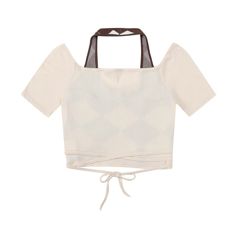 QKOOLE  Set Áo Lửng Hai Dây Cổ Chữ V + Áo Khoác Cộc Tay Họa Tiết Ca Rô Thời Trang Nữ