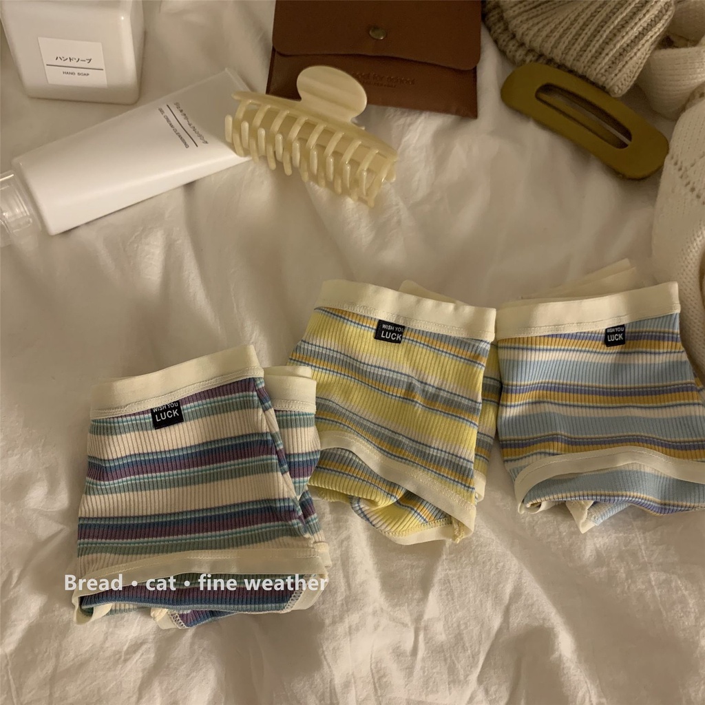 Quần Lót cotton Mềm Mại Lưng Vừa Thoáng Khí Kẻ Sọc Cầu Vồng Phong Cách Nhật Bản Cho Nữ