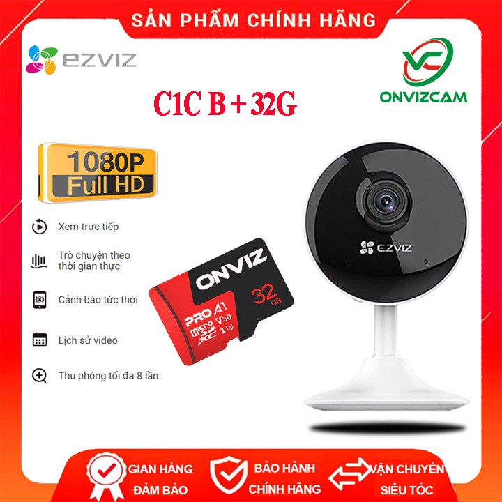 Camera wifi đa năng Ezviz C1C B 2MP 1080p/ Thẻ nhớ ONVIZ PRO A1 32/64GB - Hàng chính hãng