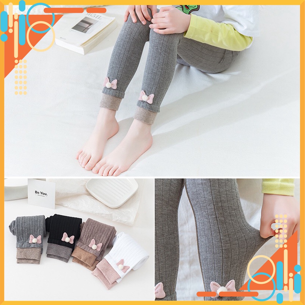 Quần Legging Đính Nơ Len Tăm Cho Bé Gái Ấm Áp Co Giãn Thời Trang.