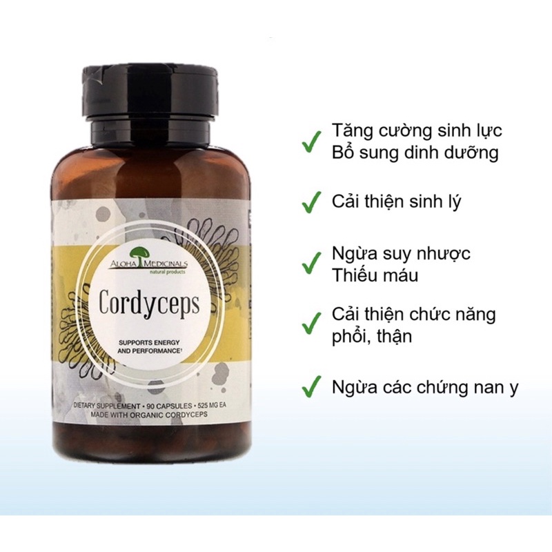 Đông Trùng Hạ Thảo Aloha Pure Cordyceps 90 viên của Mỹ