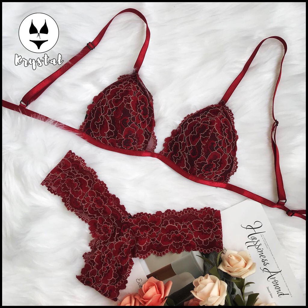 [Video] Bộ đồ lót ren không gọng mút mỏng màu đỏ | BigBuy360 - bigbuy360.vn