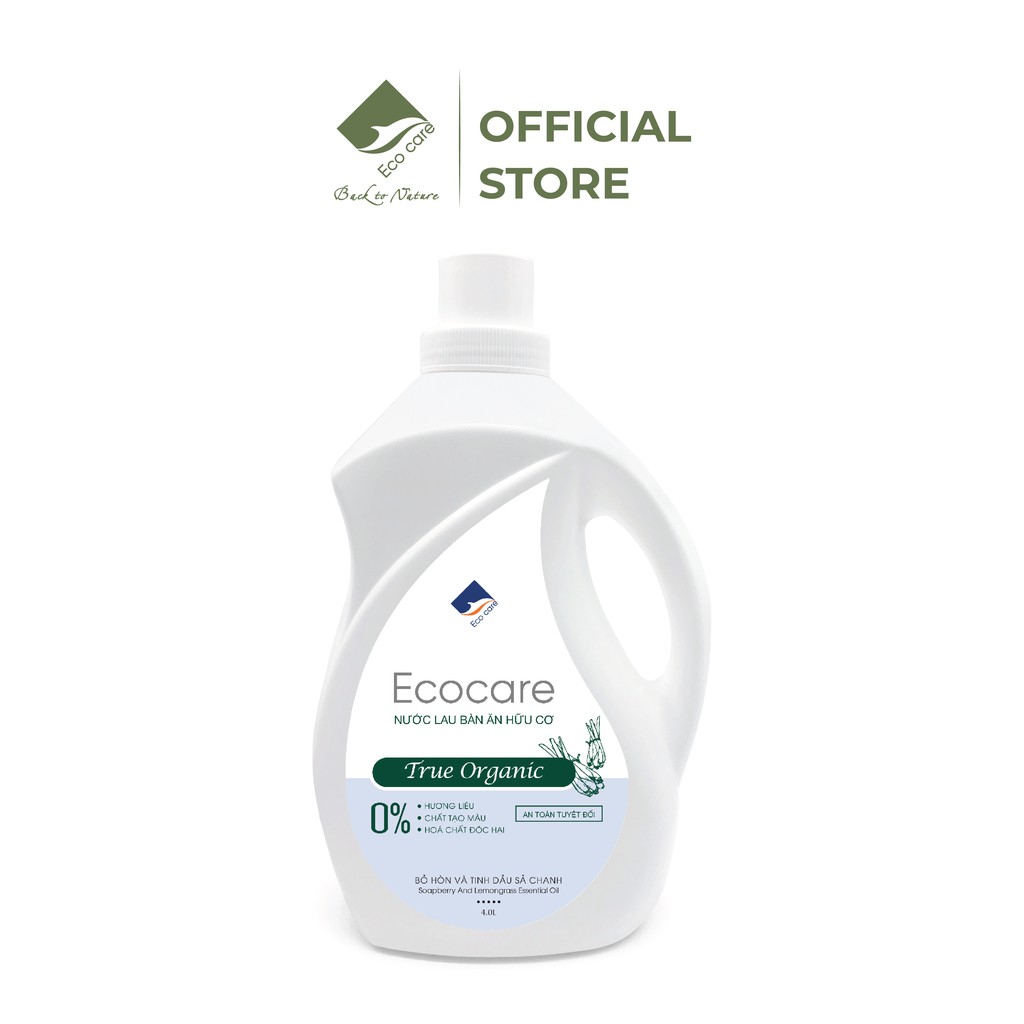 Nước lau bàn ăn hữu cơ Bồ hòn ECOCARE 4000ml kết hợp tinh dầu tự nhiên (Quế/Sả Chanh), tẩy rửa an toàn hiệu quả