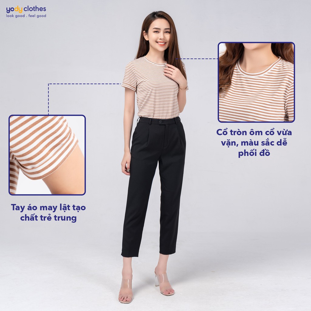 Áo thun nữ YODY kẻ sọc tay ngắn chất cotton thoáng mát PPN4260 | BigBuy360 - bigbuy360.vn