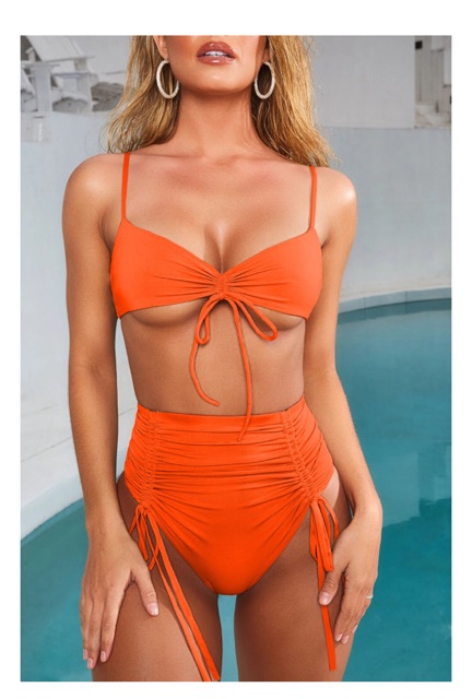 [BKN401] &lt;ÂU&gt; SET BIKINI ĐEN/CAM NEON QUẦN THONG/LỌT KHE (CẠP CAO)