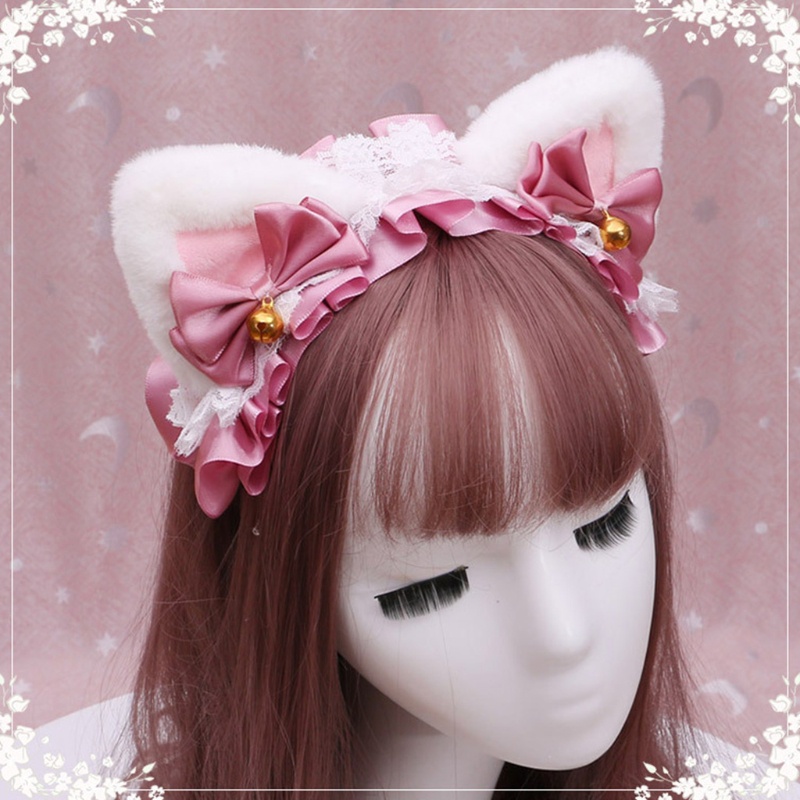 Băng Đô Tai Mèo Phối Ren Và Chuông Hóa Trang Lolita