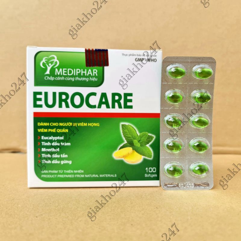 Eurocare - Giảm ho, thông thoáng mũi họng - Hộp 100 viên