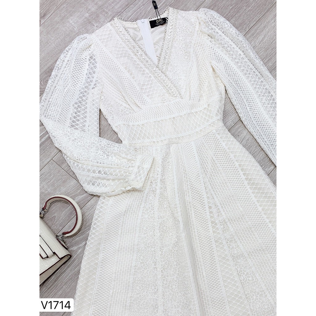 [VÁY ĐI TIỆC CAO CẤP] Váy ren nữ xòe trắng kem - váy ren thiết kế | BigBuy360 - bigbuy360.vn