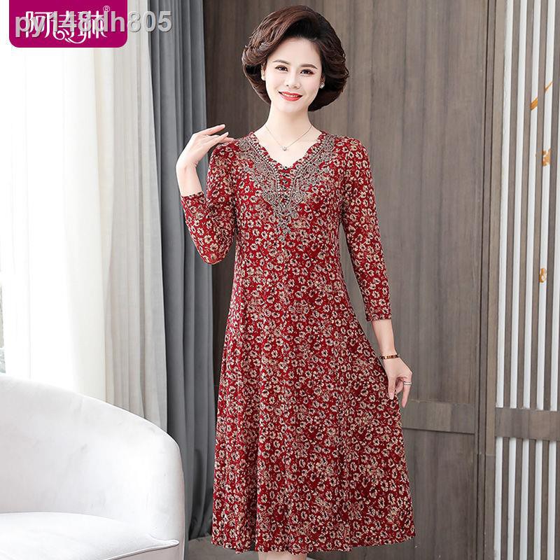 Đầm nữ |☼2021 váy trung niên nữ là phiên bản A-line mỏng cho bà mẹ và cao tuổi cấp cộng size 2062 [xuất xưởng tro