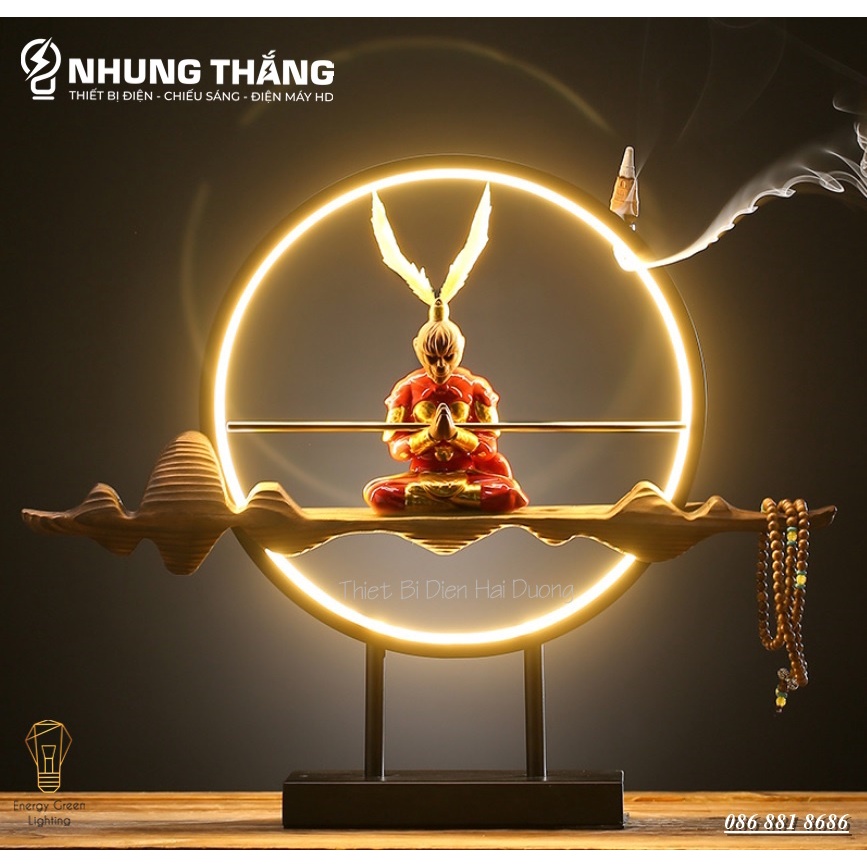 Đèn Bàn Led Tượng Ngộ Không Cao Cấp PT-32 - Decor Trang Trí Phòng Ngủ - Tặng Kèm Túi Trầm Hương Và Vòng Gỗ